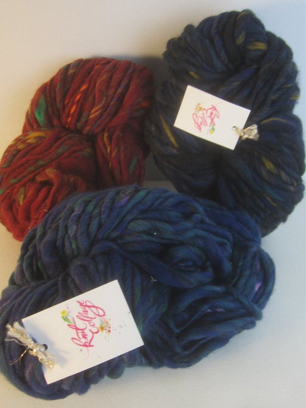 3 Skeins Knit Collage Mix Lot Starfall Wool Yarn Maroon Navy Bulky 250 grams